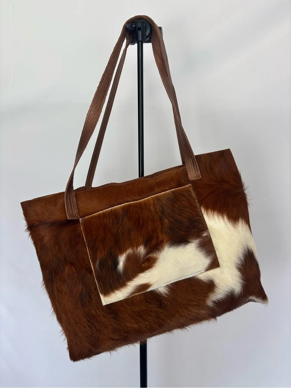 Hair-on-Hide Brown and White Cowhide Tote